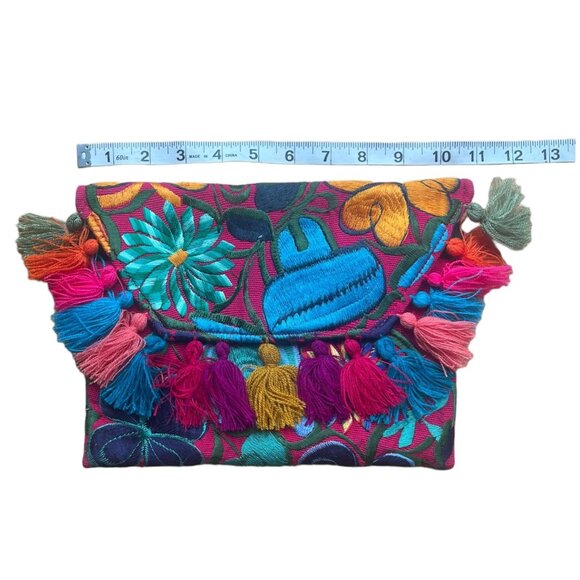 Mexican Embroidered Clutch Bag with Tassles - Picture 7 of 7